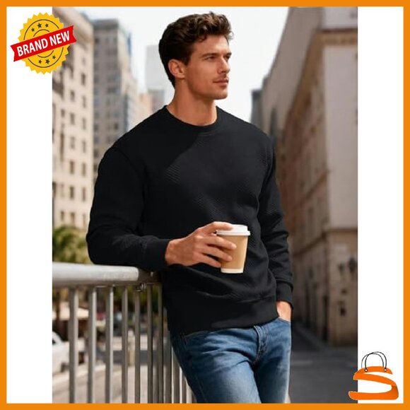 Men's Geometric Textured Pullover Sweatshirt Soft Casual Long Sleeve - Picture 5 of 7